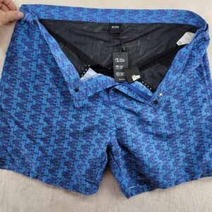 Boss Black and Blue Geometric Swim Trunks